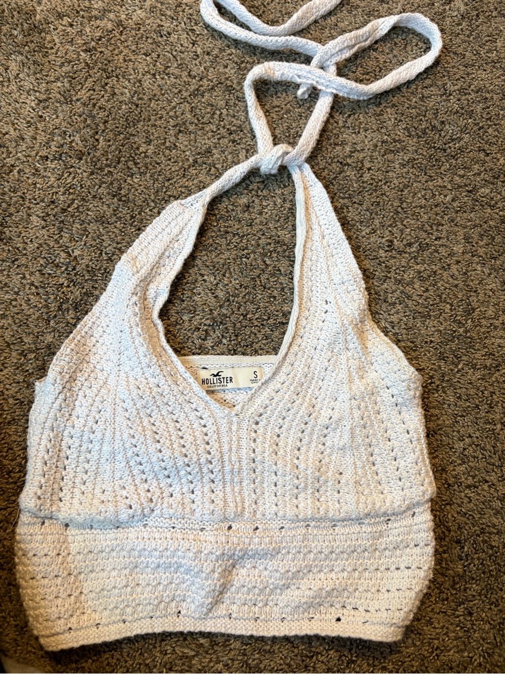 Hollister Cream Crochet Halter Tie-Back Crop Top